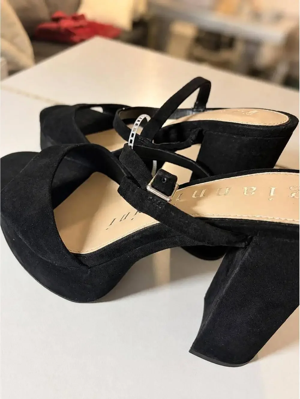 NWT Gianni Bini Black Suede Platform High Heel Sandals with Ankle Strap Size 10M